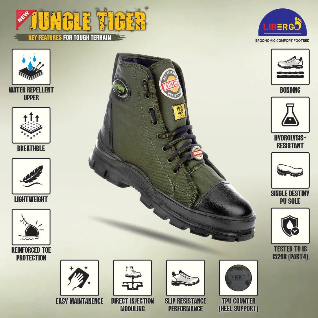 Jungle Tiger Canvas Tactical Boot — Olive — feature 2